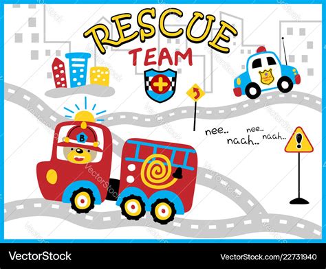 Rescue team cartoon with funny firefighter Vector Image