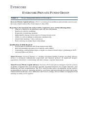 Evercore PCA OC internship.pdf - EVERCORE PRIVATE FUNDS GROUP SUBJECT ...