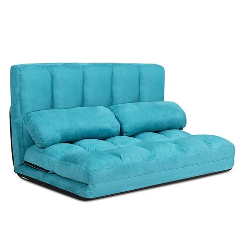 Costway Foldable Floor Sofa Bed 6-Position Adjustable Lounge Couch with 2 Pillows Blue | Walmart ...