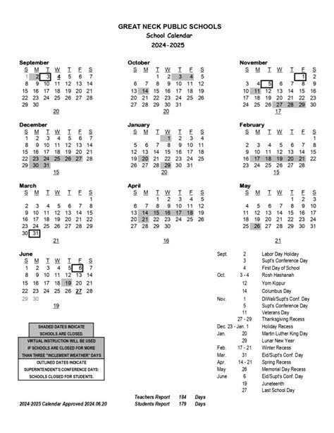 Great Neck Public Schools Calendar 2024-2025 [District]