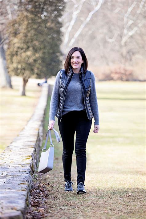 5 Ways to Wear a Grey Sweater: Puffer Vest and Trainers | Grey sweater, Black puffer vest ...