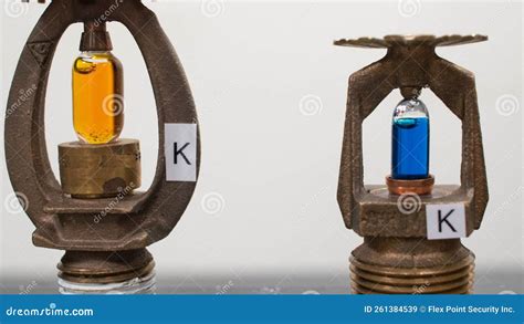 Fire Sprinkler Heads with Fusible Links and Frangible Bulbs Stock Image - Image of heat, bulbs ...