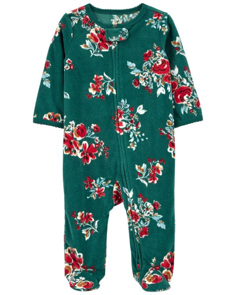 Green Baby Floral Zip-Up Fleece Sleep & Play Pajamas | carters.com