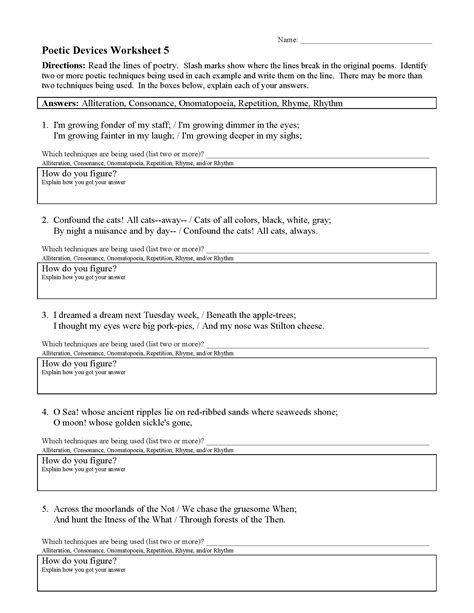 Poetic Devices Worksheet 20 – E Street Light