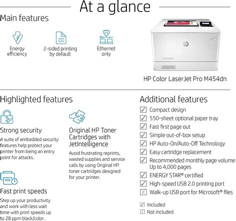 HP Color LaserJet Pro M454dn Color Printer, 28ppm Print Speed, 600x600 ...