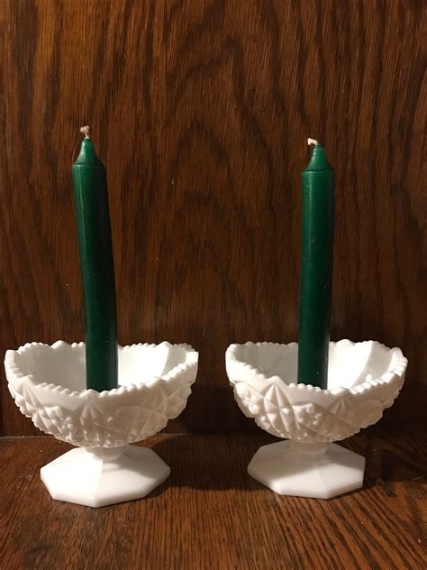 Vintage Milk Glass Candle Holders. Set of Two Kemple Milk Glass Candlestick Holders. Toltec ...