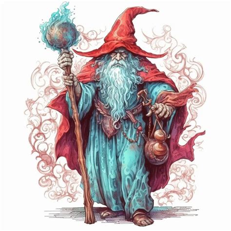 Premium AI Image | a drawing of a wizard with a staff and a hat ...