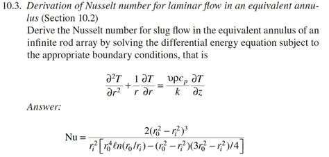 10.3. Derivation of Nusselt number for laminar flow | Chegg.com