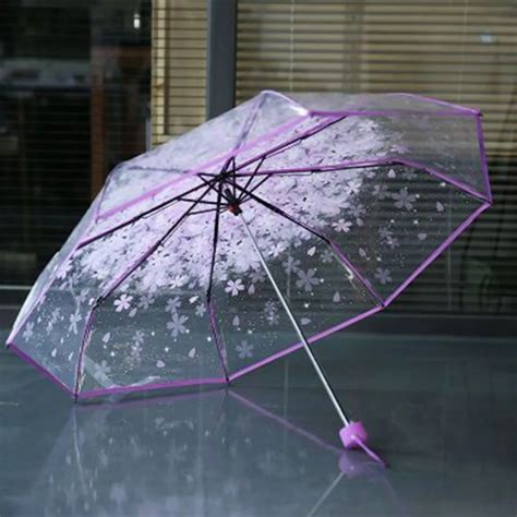 Folding Cherry Umbrella Transparent Clear Umbrella Three Folding 8 Rib Windproof Umbrellas Women ...