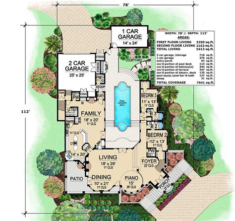 Mediterranean with Central Courtyard - 36143TX | Architectural Designs - House Plans