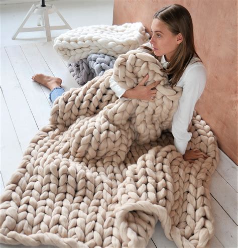 Chunky Knit Blanket 100% Merino Wool Blanket Giant Knit - Etsy UK