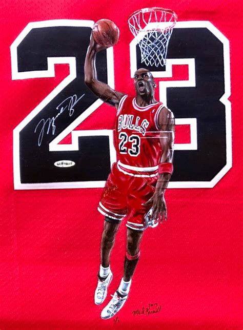 Michael Jordan Signed 33x42 Custom Framed Jersey With Original Hand-Painted Portrait (UDA ...