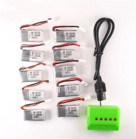 10pcs 3.7V 260mAh Lipo Battery with 5in1 X5 green Charger for Eachine ...