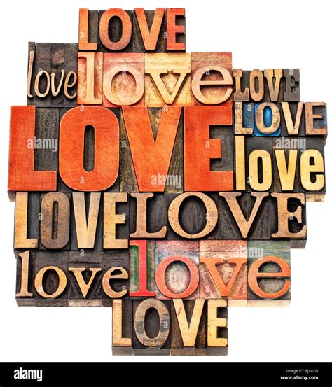 love word abstract - an isolated collage of text in vintage letterpress wood type printing ...