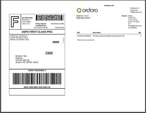 Ordoro - How to print a label and packing list together or two labels on one sheet?