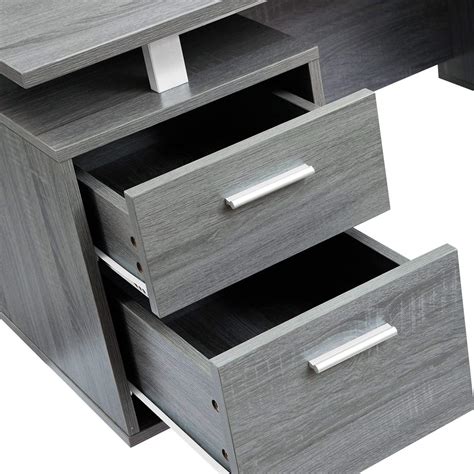 Techni Mobili Modern Office Desk with Storage, Gray