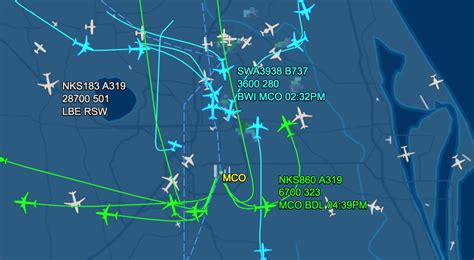 screenshot of Flightaware.com flight tracker map over Orlando ...