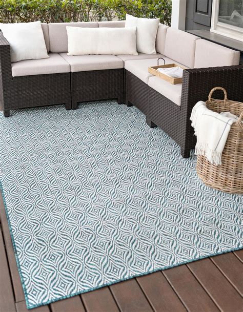 Teal 4' x 6' Outdoor Lattice Rug | Rugs.com