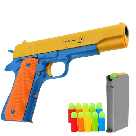 Buy Pinovk Kid Toy Classic Colt 1911 Toy with Soft Bullets Ejecting Magazine and Pull Back ...