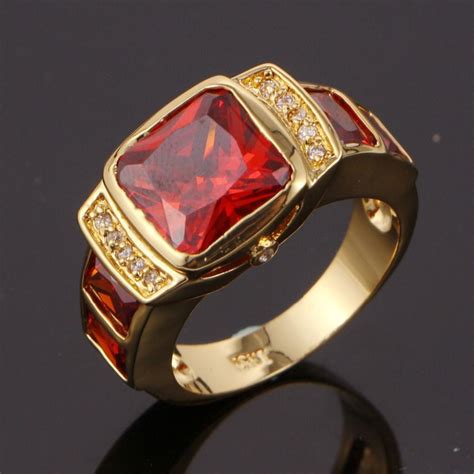 suohuan men’s Fashion ruby jewelry men rings CZ 18 K Gold Filled red Garnet male rings ...