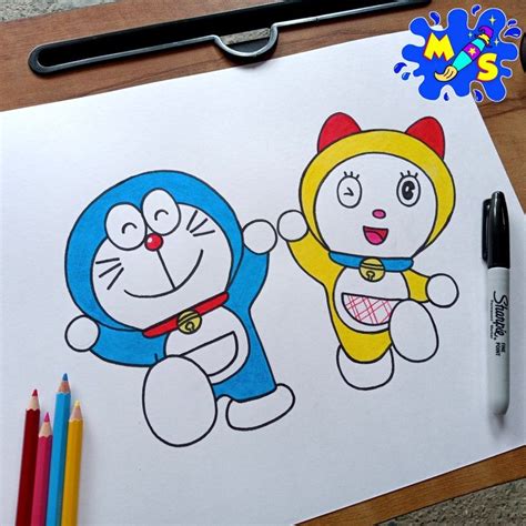 Doraemon and Dorami | Easy cartoon drawings, Cool pencil drawings, Drawing for kids