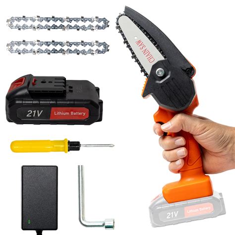 Mini Chainsaw Cordless Battery Powered 4 inch Handheld Chain Saw Rechargeable 21V 2000 mAh by ...