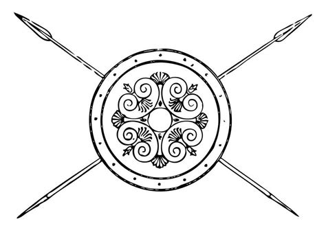 Coloring page Greek Spear and Shield - img 17351.