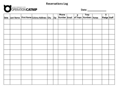 Reservation Log Template | Free Log Templates