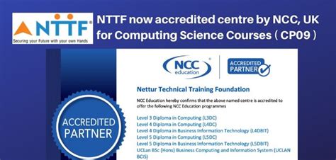 NTTF is now accredited centre by NCC, UK for computing science courses