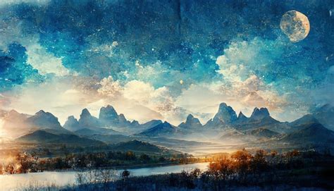 Premium Photo | Minimalistic mountain landscape with watercolor brush ...