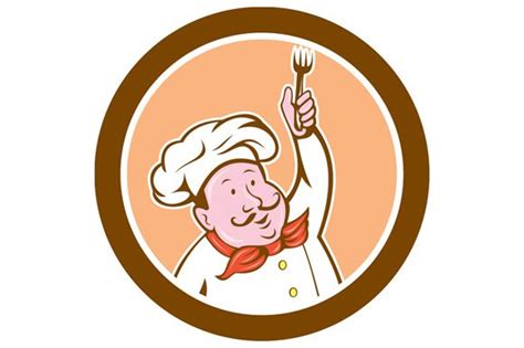 Chef Cook Holding Fork Cartoon | Food Illustrations ~ Creative Market