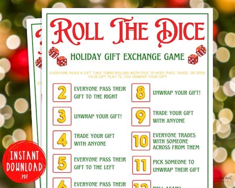 Roll the Dice Holiday Gift Exchange Game Christmas Printable - Etsy