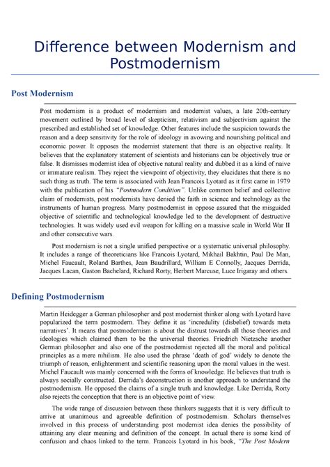 Difference between Modernism and Postmodernism - Difference between ...