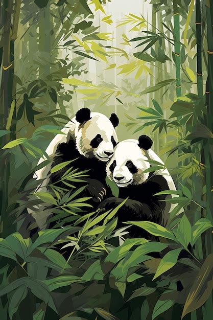 Premium AI Image | pandas in bamboo forest with bamboo in the background