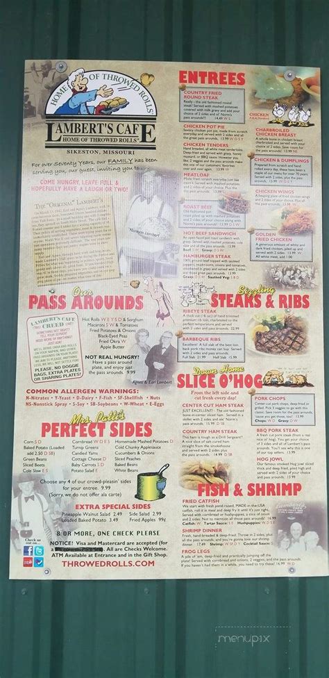 Menu of Lambert's Cafe in Sikeston, MO 63801