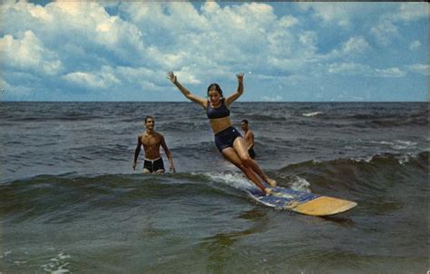 Surfing at Old Orchard Beach, Maine Postcard