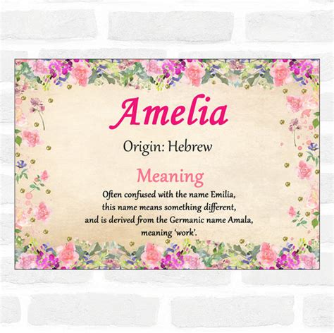 Amelia Name Meaning Floral Certificate - The Card Zoo