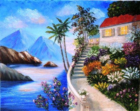 "Mediterranean: The house near the sea" Oil painting – купить на Ярмарке Мастеров – CMFAFCOM ...