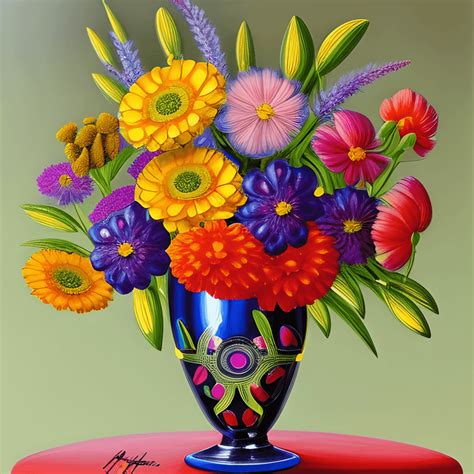 Beautiful Arrangement of Flowers in an Art Deco Vase · Creative Fabrica