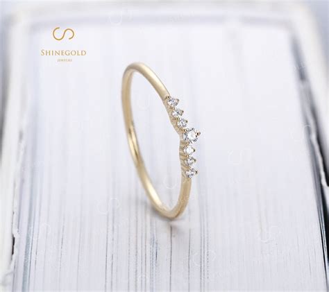 Curved Diamond Wedding Band Yellow Gold Wedding Band Unique - Etsy