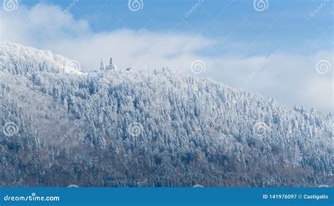 Polish Winter Landscape in the Mountains, Snowy Trees with a Church at the Top. Stock Image ...