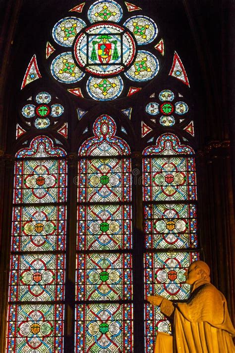 Priest Statue Stained Glass Notre Dame Cathedral Paris France Editorial ...