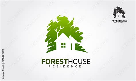 Forest House Residence Logo Illustration. Vector logo design template of forest and house that ...