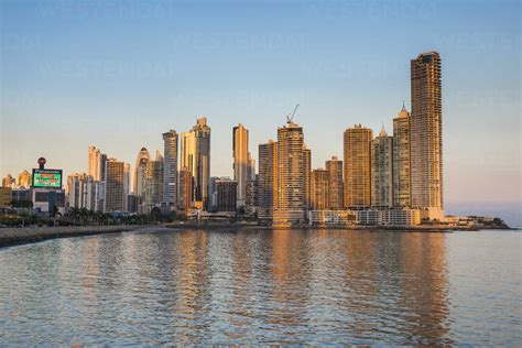 Panama, Panama City, skyline at sunset stock photo