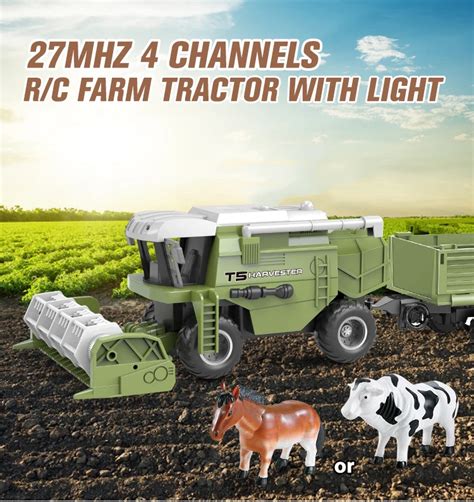 Combine Harvester Toy Rc Farm Tractor Trailer Toy 27mhz Easy To Install ...