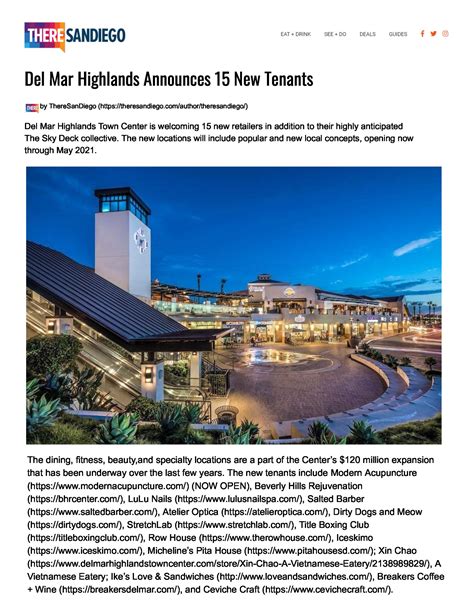 Del Mar Highlands Town Center Announces 15 New Tenants Page 1 - Flocke ...