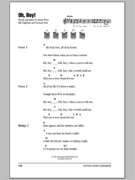 Oh Boy! by Buddy Holly Sheet Music for Guitar Chords/Lyrics at Sheet Music Direct