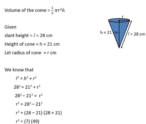 Calculate the Slant Height for the Given Cone