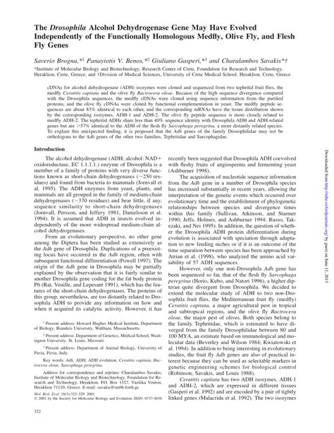 (PDF) The Drosophila Alcohol Dehydrogenase Gene May Have Evolved Independently of the ...