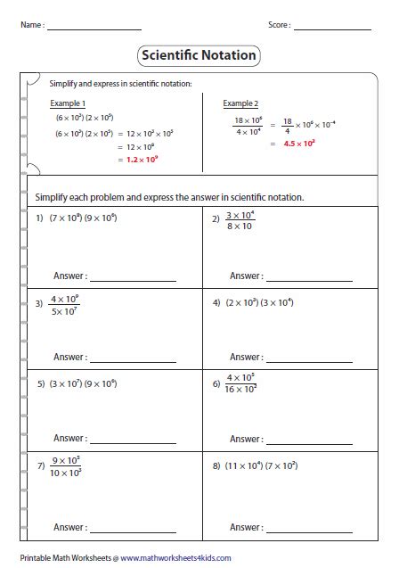 Scientific Notation Worksheets